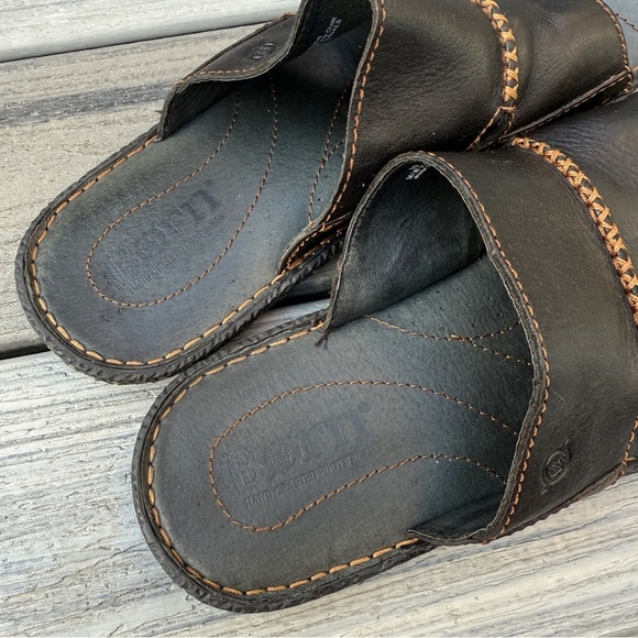 Born Mens Size 10/44 FloresBlack Leather and Tan Stitched Beach Vacation Sandals - Picture 10 of 17